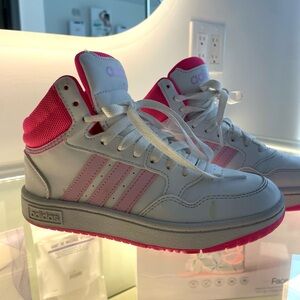 adidas Kids White and Pink High-Top Sneakers